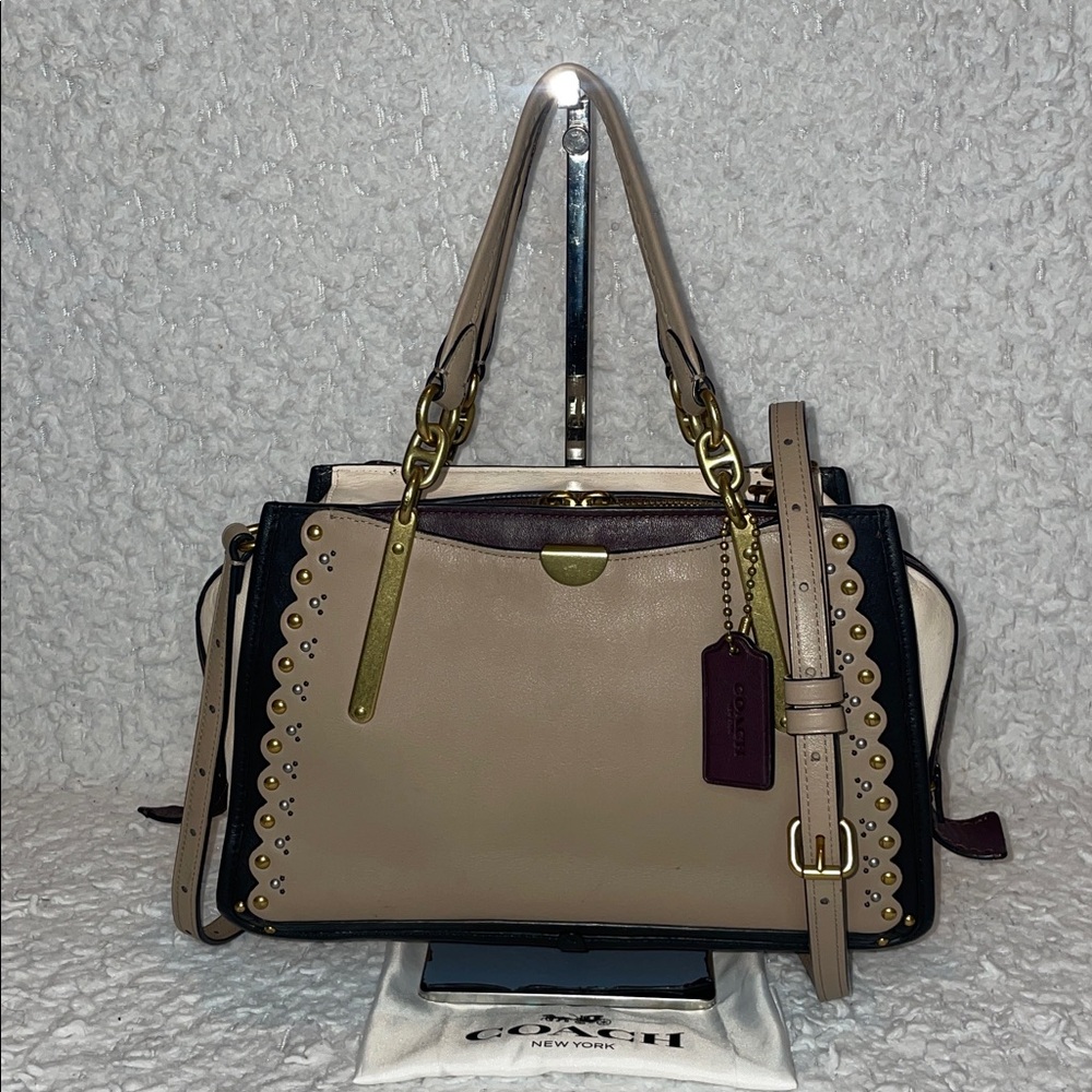 Coach Beige Black Satchel with Maroon Accents